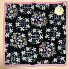 FEILER 花柄 黒 ピンク タオルハンカチ 25cm