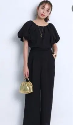 JUSGLITTY フェイクリネンロンパース オールインワン