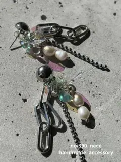 No.390 淡水パールピアス　ハンドメイド　じゃらじゃら　大人可愛い