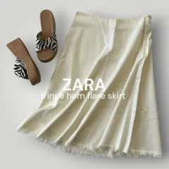 ZARA　ザラ　フレアデニムスカート　Aライン　フリンジヘム　大人カジュアル　M