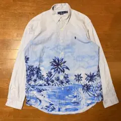 【美品】ラルフローレン ヤシの木 夏 ブルー 長袖シャツ XL