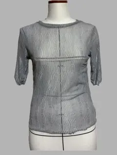 グレー シースルー 半袖シャツ 波模様