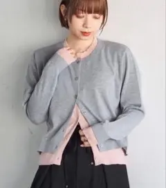tiptop 配色レイヤードクルーネックカーディガン　グレー系　きれいめコーデ❤