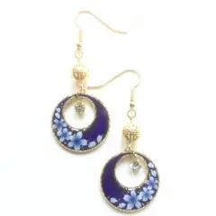 和風　紫　桜の花と蝶　二重サークル　ピアス