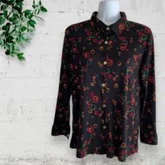 個性派とろみ長袖シャツ　金ボタン　変形ドット　総柄　リング柄　古着