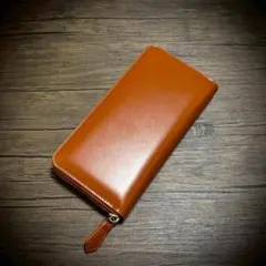 Genuine Glass Leather Long Wallet for Men, 14 Cards, Large Capacity, Camel