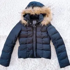 【Y2K 00s 】ファー付きダウン　黒　短丈　ラクーン