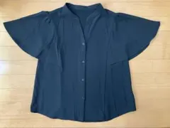 GU フリルブラウス 半袖 黒