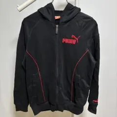 PUMAプーマ　ジップパーカー（M）黒×赤　ロゴ刺繍　スウェット素材