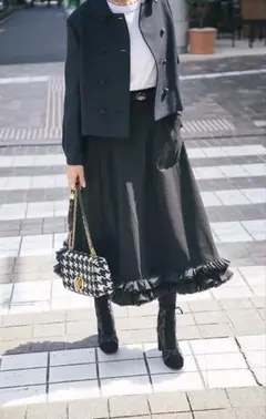 Cygne aki ティアード ロング スカート フレア ギャザー ブラック