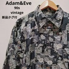 【新品】アダムアンドイヴ　90sヴィンテージ　長袖シャツ　総柄　アート柄 和柄