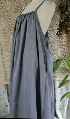 後ろリボンコットンロングギャザーキャミワンピース