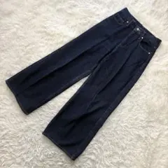 美品✨オペークドットクリップ【S】デニムワイドパンツ コットン 日本製 ネイビー
