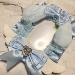 B8 ブルー うさ耳リボン トレカケースデコ 硬質ケースデコ レースデコ 推し活