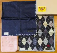新品　バーバリー ネイビー ドット柄 ハンカチ　3枚セット　チェック　刺しゅう