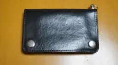 完全手作りの黒レザー 財布 1点もの_レザークラフト_ハンドメイド品