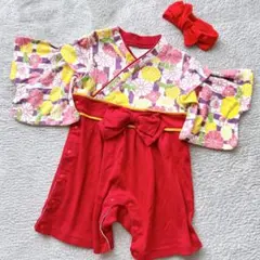 赤い花柄着物スタイルベビー服