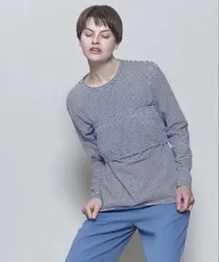 美品 6(ROKU)ロク コットン ボーダービスチェTシャツ ネイビー