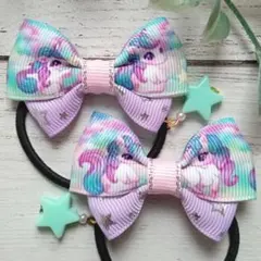 ユニコーンパープル　グログランリボン　キッズヘアゴム　ハンドメイド　子供　MEI