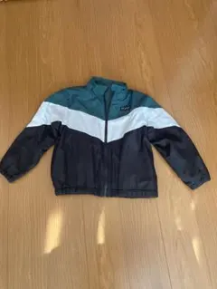 黒×緑×白の配色ウィンドブレーカー　140cm 内側フリース素材　通学　普段着