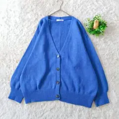 KHALITA　美品　L　長袖Ｖネックカーディガン　青ボリュームスリーブゆったり