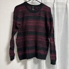 FOREVER 21 黒・赤ストライプ セーター Sサイズ 幾何学柄 ニット