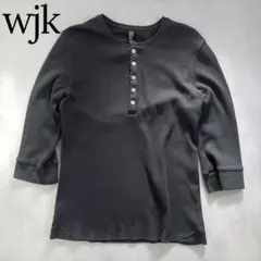 wjk ワッフルサーマル ヘンリーネック 7分袖 カットソー 黒　M 日本製のサムネイル