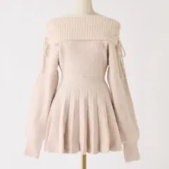 ナイスクラップ オフショルプリーツニットミニワンピ ピンク