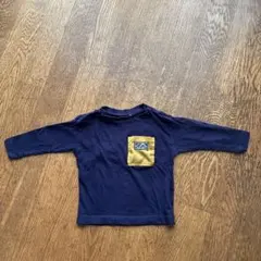 古着　ネイビー 長袖Tシャツ イエローポケット　80