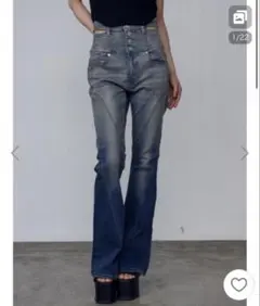 EMODAジーンズ デニム デニムパンツ カットアウトハイウエストフレアパギンス