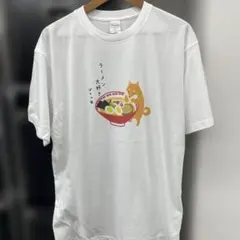 ぽちゃ柴 ラーメン大好き グラフィックTシャツ ホワイト