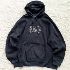 希少 XXLサイズ 00s GAP フーデットフリース アーチロゴ刺繍 ブラック