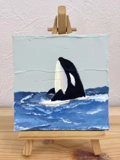 【Yesudio】シャチ アクリル画 ミニ絵画