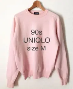 90s ビンテージ ユニクロ ニット ウール セーター ピンク M 紺タグ