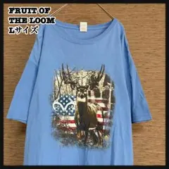 【フルーツオブザルーム】半袖Tシャツ 鹿　アニマル　アメリカ国旗　くすみ水色20