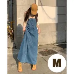 925【新品】デニム ジャンパースカート M＊マキシ ロング オーバーオール
