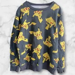 ピカチュウ トレーナー 総柄 ポケモン キッズ Mサイズ グレー 長袖