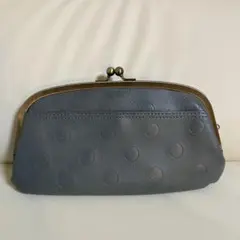Lafiel ラフィール ドットがま口財布　長財布　ブルー合皮レザーポーチ