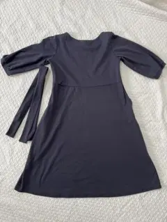 授乳可　ネイビー 七分袖 Aラインワンピース