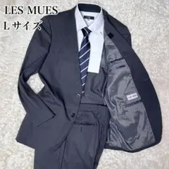 【美品】LES MUSE メンズ セットアップ スーツ ストライプ 黒 Lサイズ