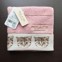 新品✨ポール&ジョー　タオルハンカチ　ヌネット　猫　ロゴ　ピンク　ゴールドのサムネイル