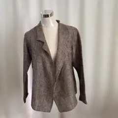 ブラウン系ウール混合オープンフロントジャケット