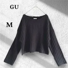 ジーユーGU/ダメージ加工/リブ編みざっくりニットセーター/短丈/ブラック/黒M