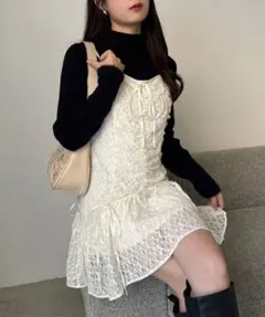 ドロストチュニック×レースボレロカーディガン