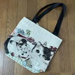 猫 刺繍風 布トートバッグ