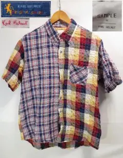 ✅️ サンプル品 M カールヘルム シワ加工 チェックシャツ 半袖シャツ M