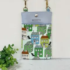 ハンドメイド スマホショルダーバッグポーチ サコッシュ 家と黒猫