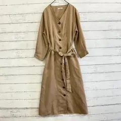グラシア ベージュ ワンピース M 美シルエット✨Vネック 秋冬 通勤 女子会