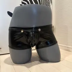 エナメル調　ブラック合皮レザー　ボクサーパンツ スナップボタン付き