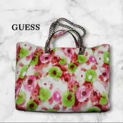 超美品 GUESS 花柄 大容量トートバッグ A4収納可 チェーン - メルカリ